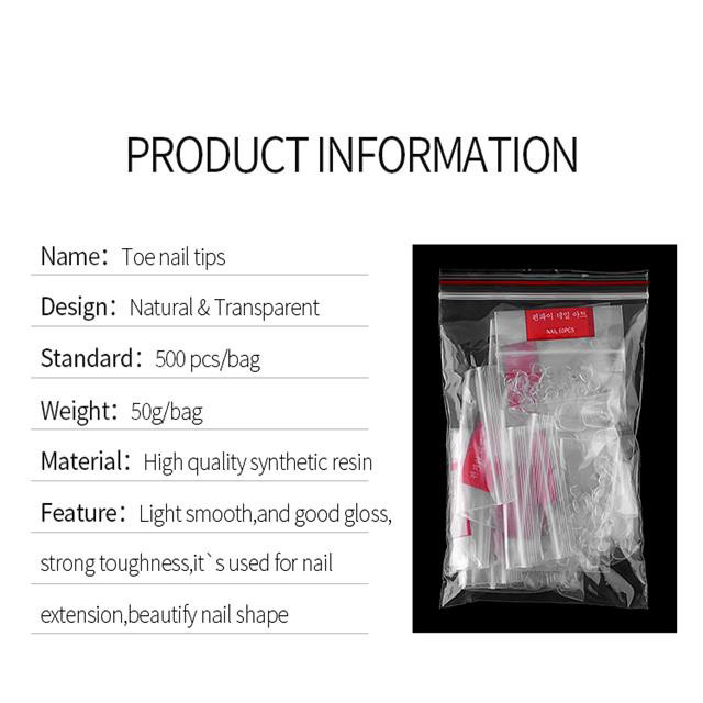 [Hàng mới về] Set 500 móng chân giả trong suốt phủ toàn bộ móng phù hợp sấy khô dưới đèn UV