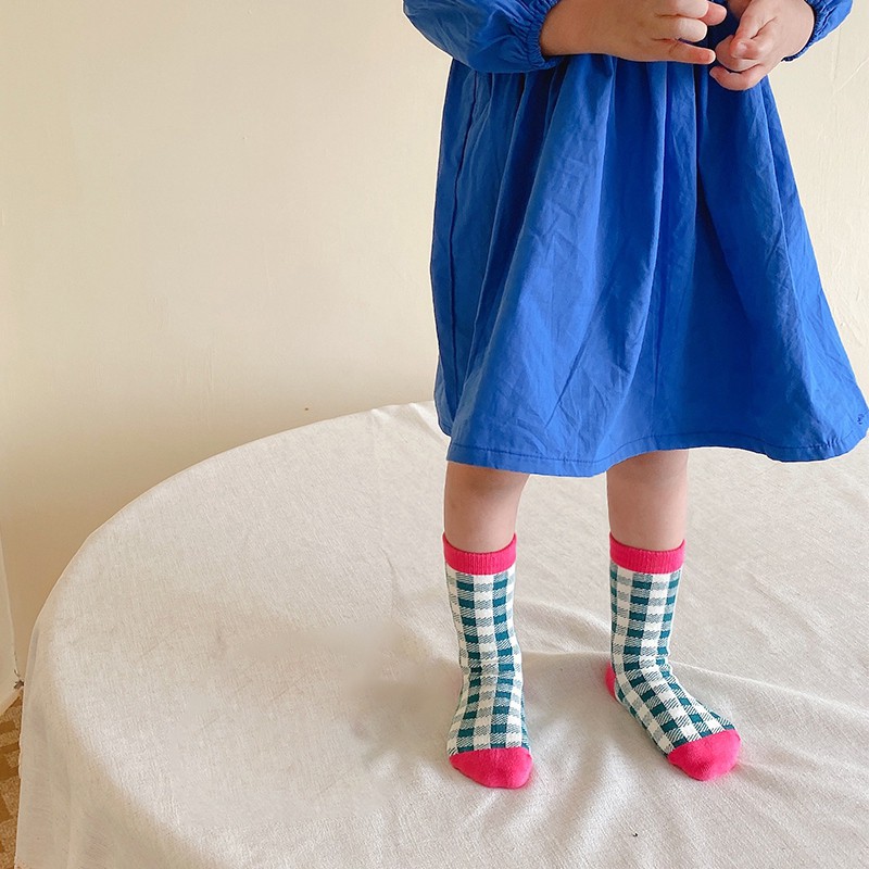 Bộ 3 đôi vớ cotton in kẻ sọc caro thời trang Hàn Quốc cho bé gái