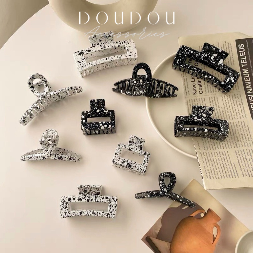 Phụ kiện kẹp tóc xinh DOUDOU Kẹp càng cua Hàn Quốc Cặp tóc cỡ lớn cho nữ hoạ tiết chấm hạt tiêu thời trang ZJ028