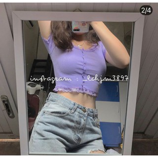 Áo croptop nút viền ren ❤ Ảnh thật