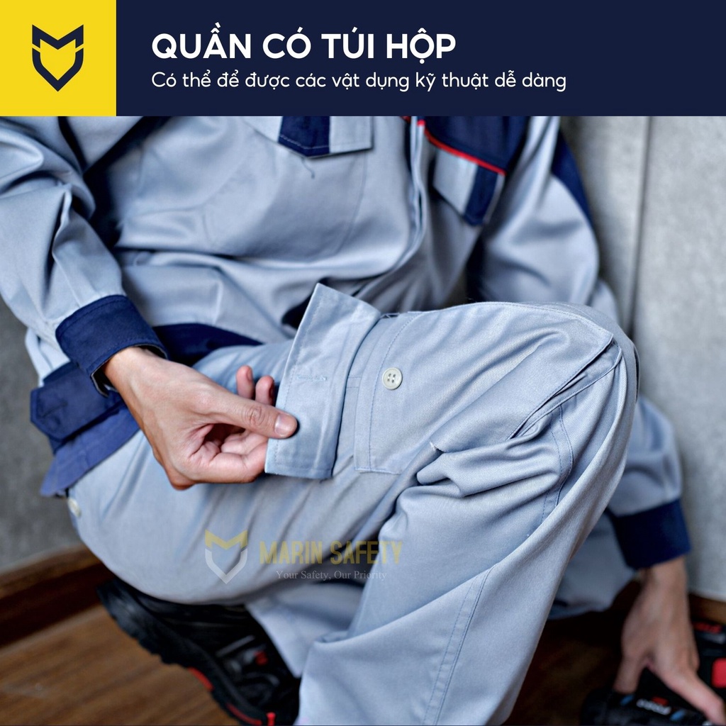 Quần áo bảo hộ lao động AGOTA QA05 vải kaki 3/1 dày dặn, phối màu đẹp (1 bộ) - Marin Safety