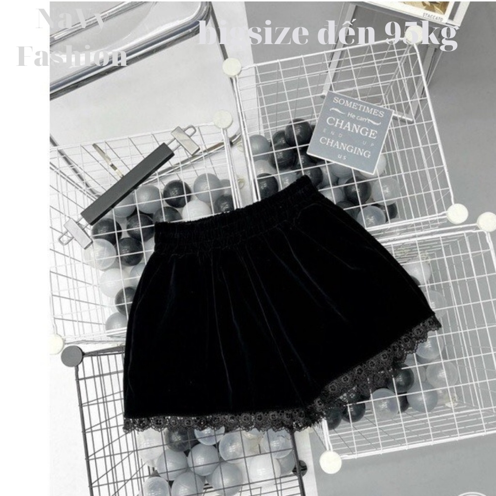 Quần short Nhung Nữ Phồng Ren Gấu