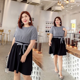 Đầm phối thô kẻ cho người béo mập