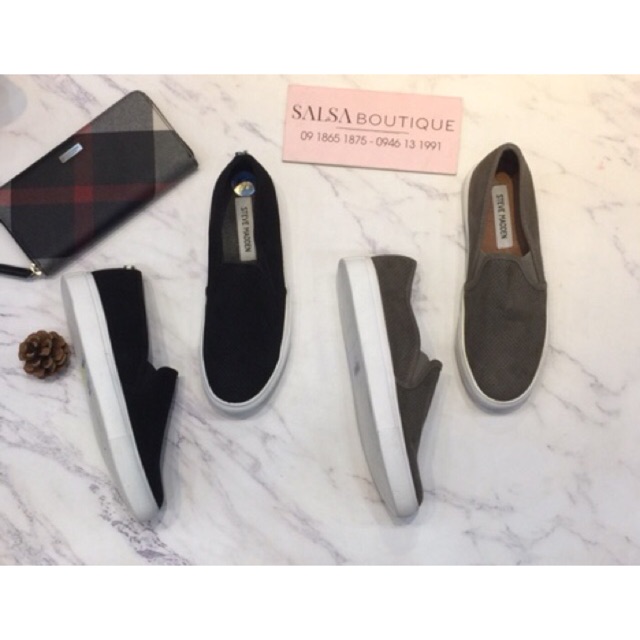 Giầy Slip On Steve.Madden đục lỗ 2 màu đen, xám xuất xịn