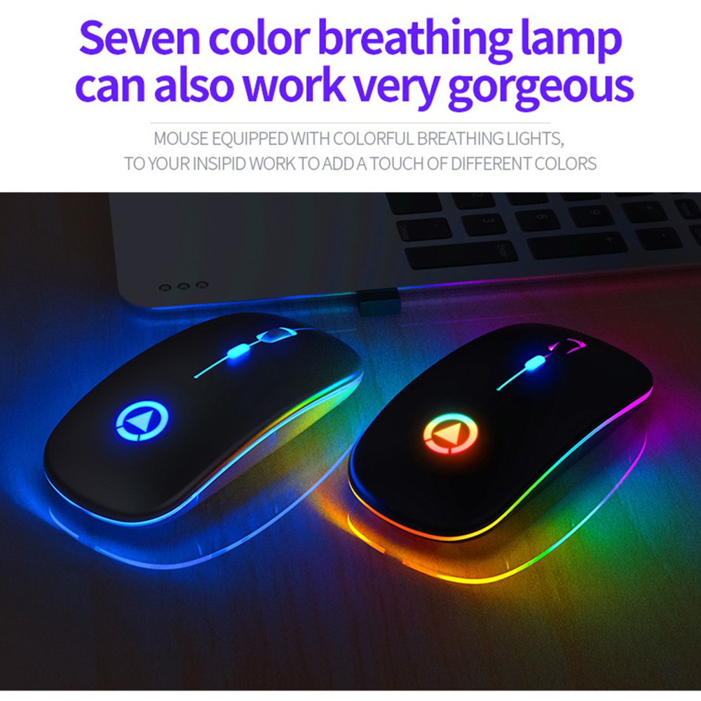 Chuột sạc usb không dây - Chuột bluetooth đèn led 7 màu phát sáng im lặng