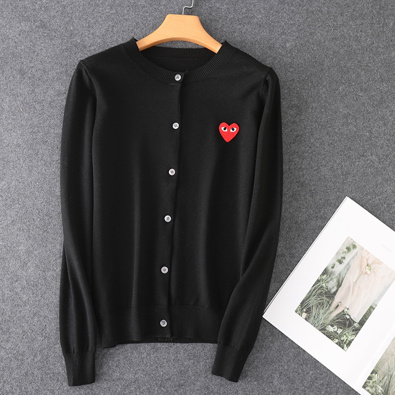 Áo Khoác cardigan Dệt Kim Mỏng Tay Dài Cổ Tròn Thêu Hình Trái Tim Xinh Xắn Cho Cặp Đôi