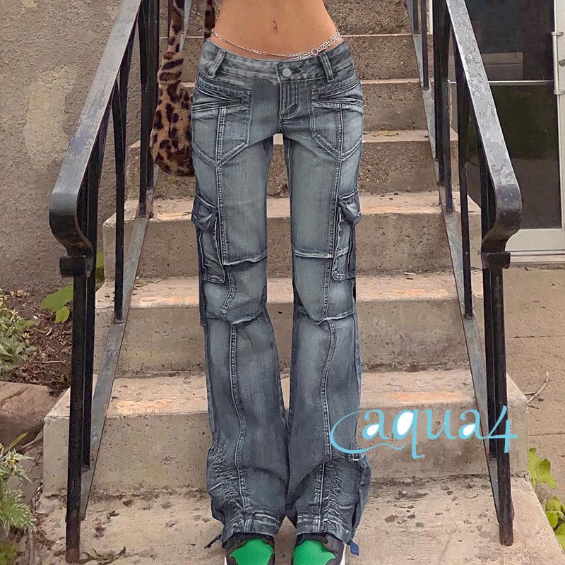 Quần Jeans Dài Lưng Thấp Có Túi Phong Cách Vintage Đường Phố Cho Nữ Y2K 90s