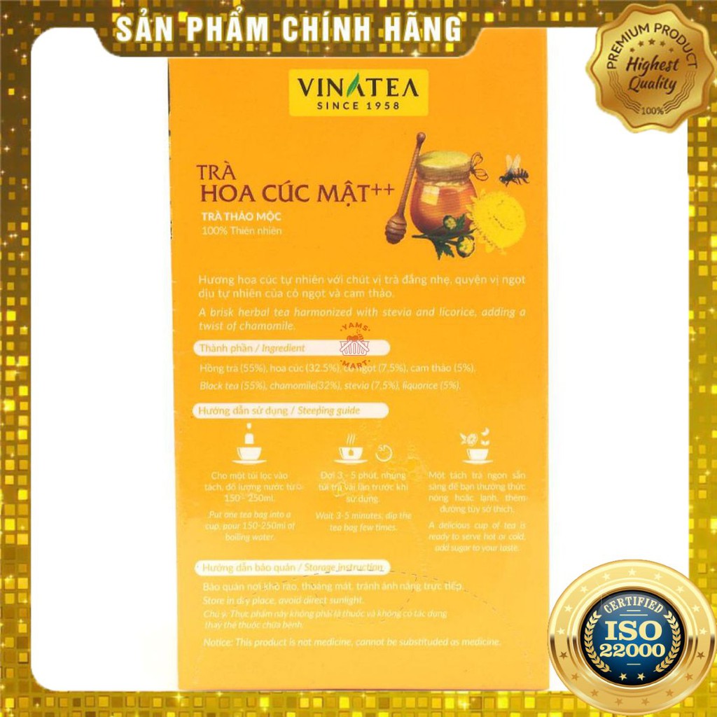 [ Yams Mart ] Trà Hoa Cúc Mật + + Vinatea Hộp 40G (2G x 20 Túi)