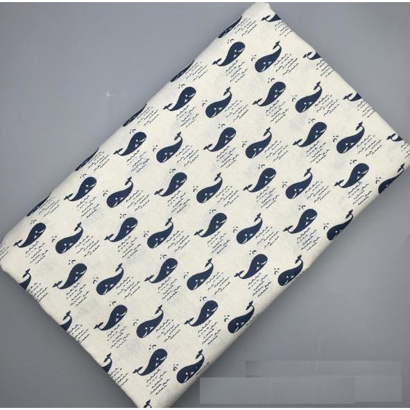 Vải Bố Vải Canvas Decor Trang Trí, Phông Nền Chụp Ảnh, Làm Rèm Khăn Bàn Họa Tiết Cá Heo Xanh Trắng