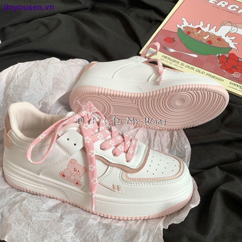 Giày thể thao thêu hình gấu nhỏ mùa thu năm 2021 phong cách ulzzang Hàn Quốc cho nữ