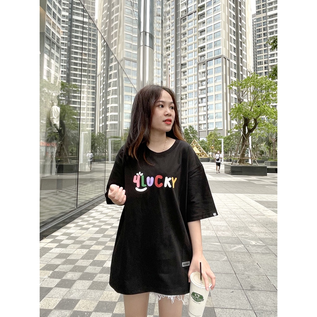 Áo thun trơn unisex 4lucky 6036 - tay lỡ form rộng oversize streetwear