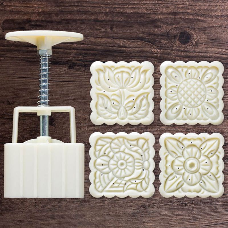 Set 4 Khuôn Nhấn Hình Vuông 125g Dùng Để Trang Trí Bánh Trung Thu Diy