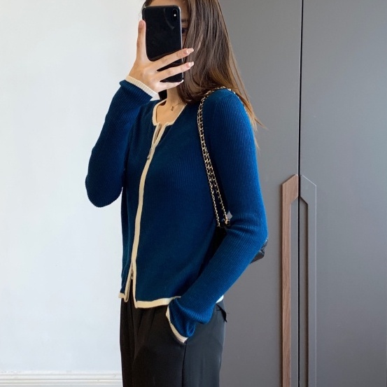 Áo Khoác Cardigan Dệt Kim Cổ Tròn Dáng Ôm Phối Khóa Kéo Đôi Thời Trang Mùa Thu Hàng Mới