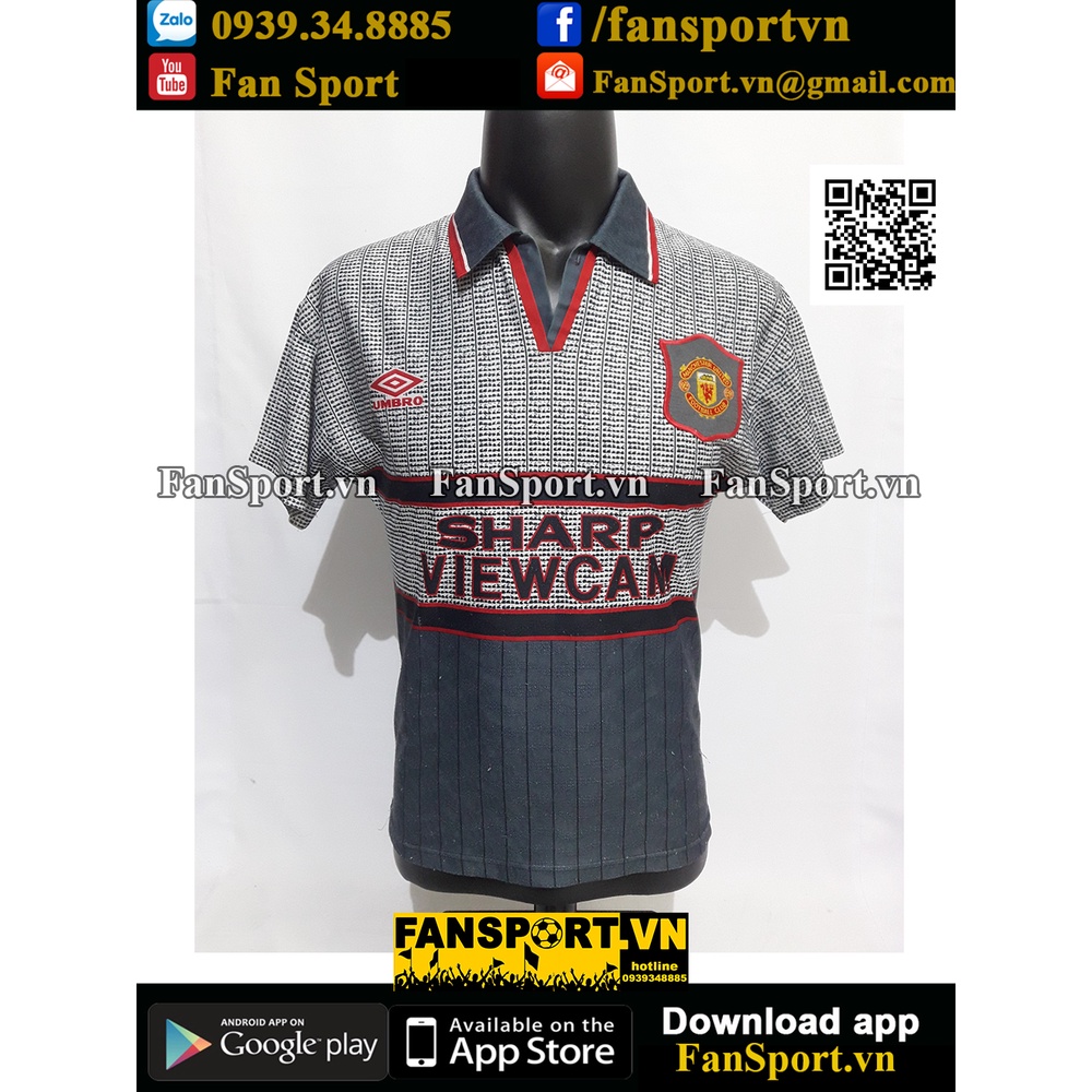 Áo đấu cầu thủ bóng đá Manchester United 1995-1996 away shirt jersey grey Umbro Sharp size Y