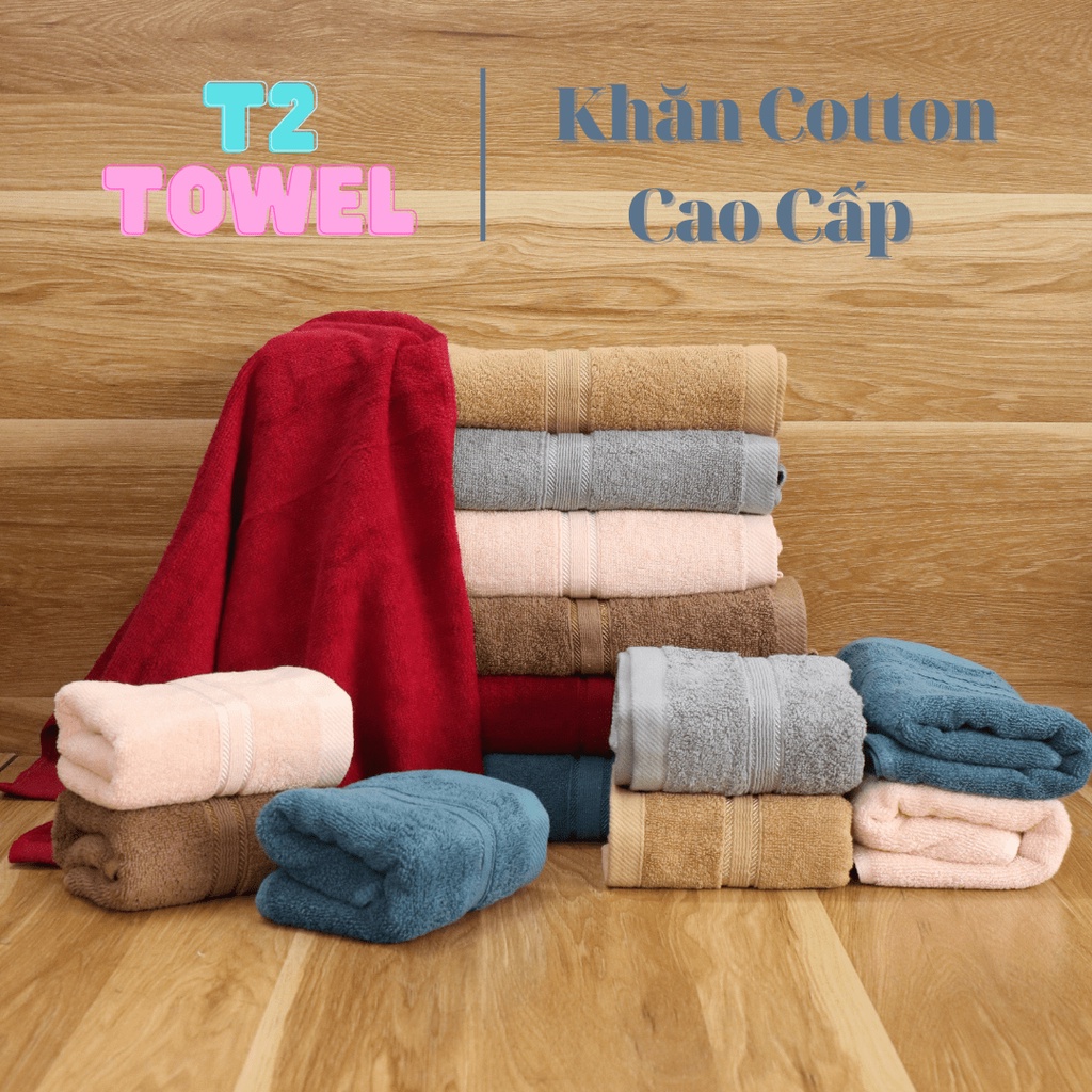 Khăn tắm T2 100% Cotton Thấm Hút Tốt Kháng Khuẩn Không Phai Màu 60x120cm