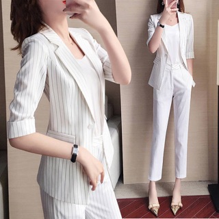 Set vest công sở kẻ sọc màu trắng cao cấp size M L XL 2Xl