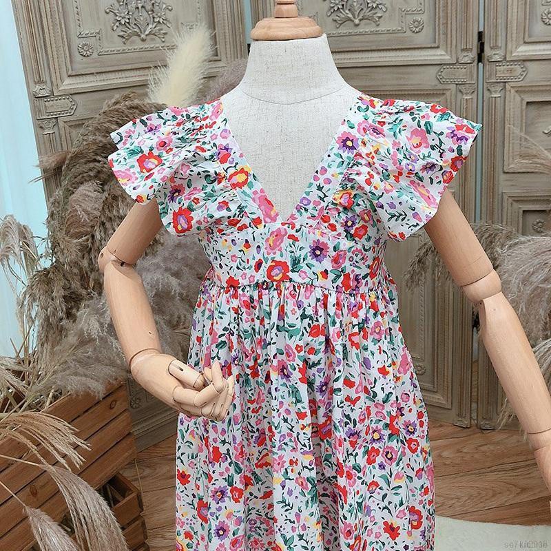 Đầm hoa nhún bèo thời trang mùa hè cho trẻ em