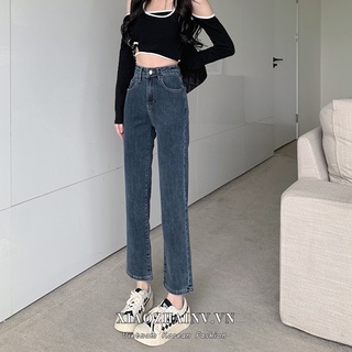 Xiaozhainv Quần Jean Nữ Ống Đứng Lưng Cao Phong Cách Retro