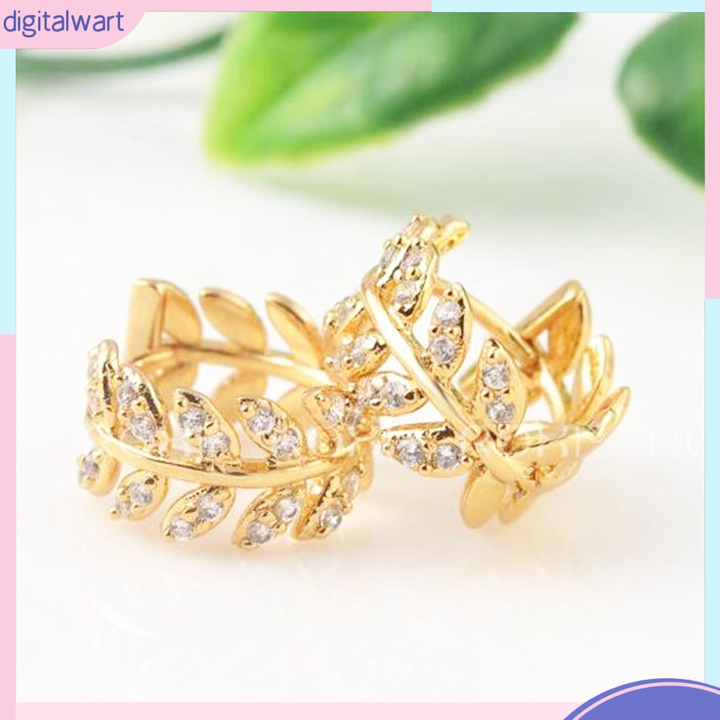 Khuyên tai hình lá đính đá thời trang cho nữ
