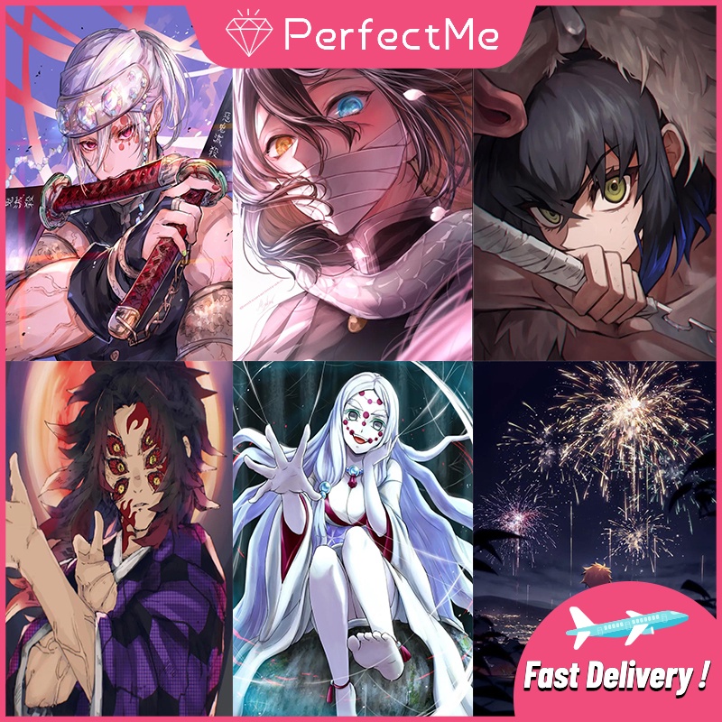 Bộ Tranh Đính Đá 5D Tự Làm Hình Anime Demon Slayer 30x40cm Trang Trí Nhà Cửa