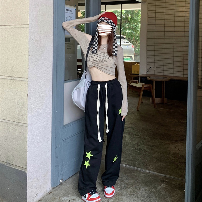 Quần Short Thể Thao Lưng Cao Dáng Rộng In Hình Ngôi Sao Năm Cánh Thời Trang