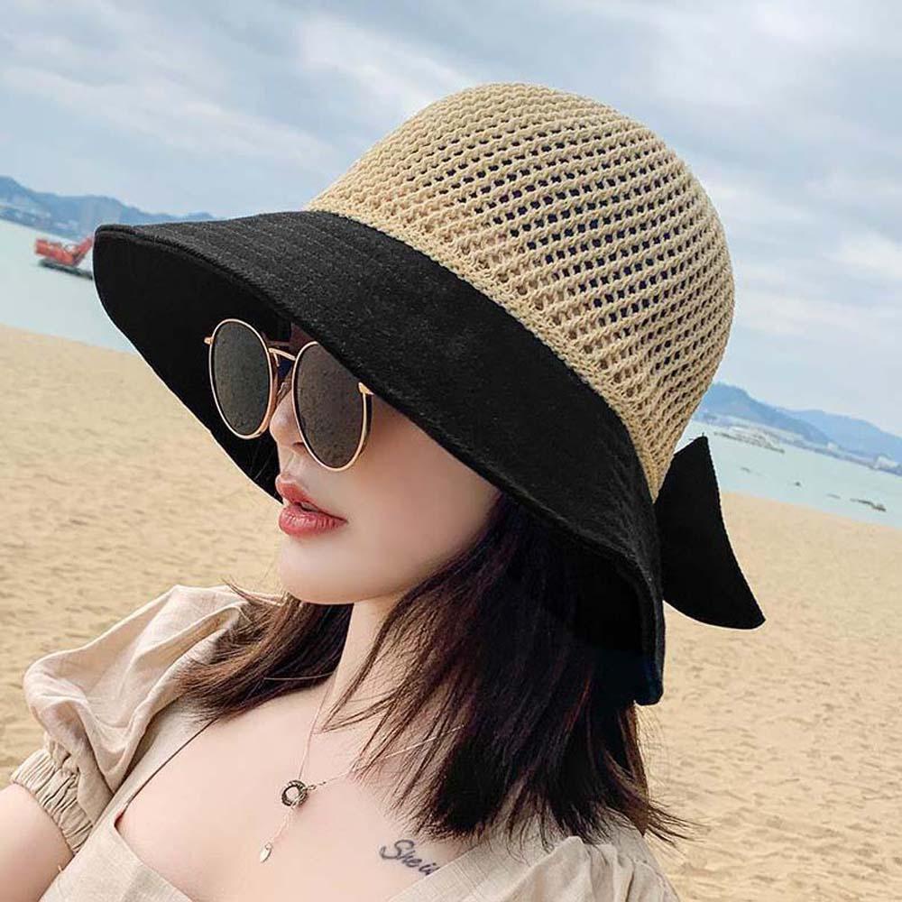 Nón Tai Bèo Chống Tia Cực Tím Đính Nơ Có Thể Gập Lại Phong Cách Hàn Quốc