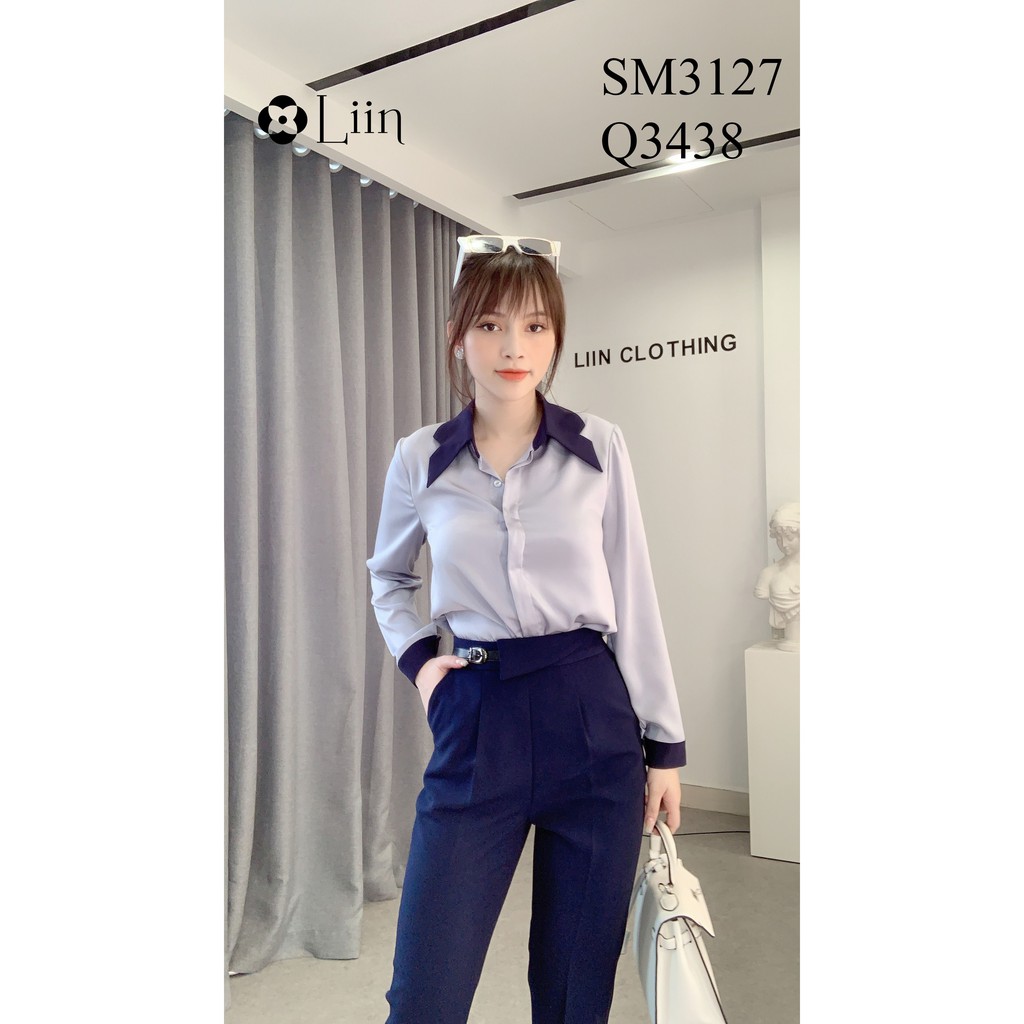 Quần Baggy nữ form công sở màu Xanh Cạp Nắp thời trang Liin Clothing Q3438