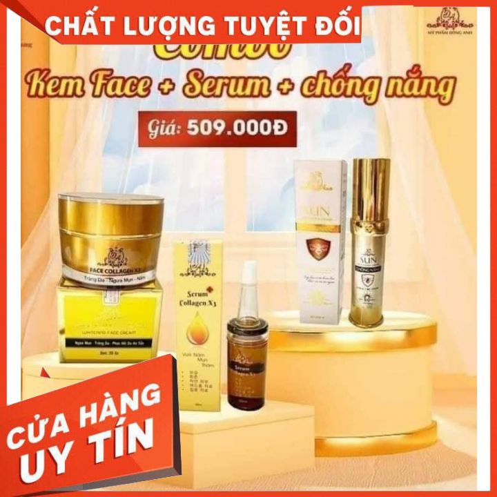 Combo Kem Face + Serum + Kem chống nắng nọc ong Colagen X3 công ty Mỹ phẩm Đông Anh