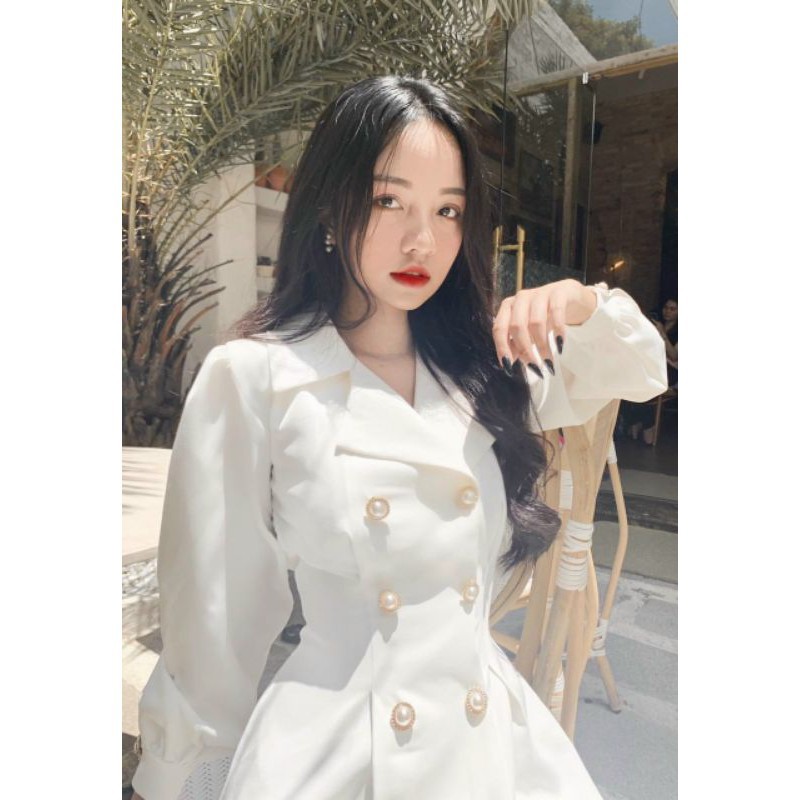 Váy đẹp, vest 6 nút tay dài trắng đen sang trọng | BigBuy360 - bigbuy360.vn