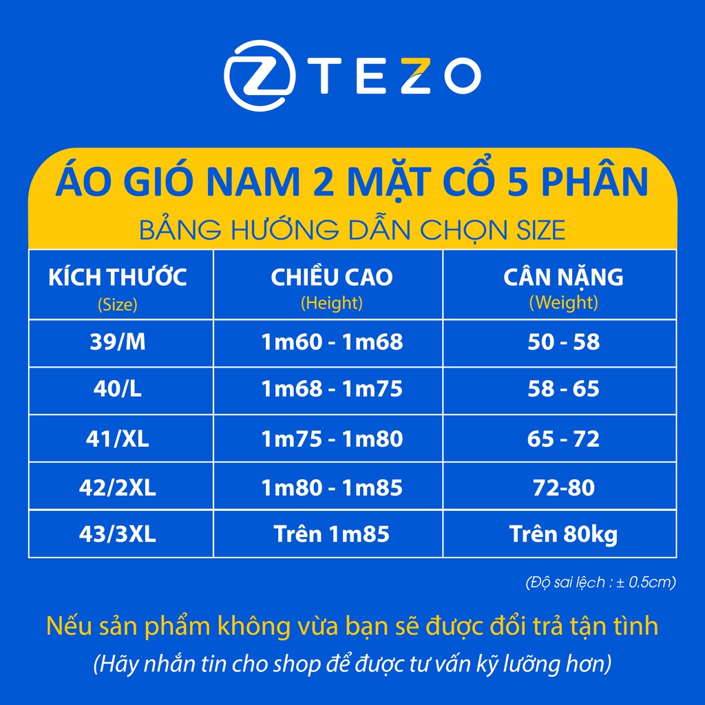 Áo gió nam Tezo khoác gió nam cao cấp 2 mặt cổ 5 phân 22AG5T004