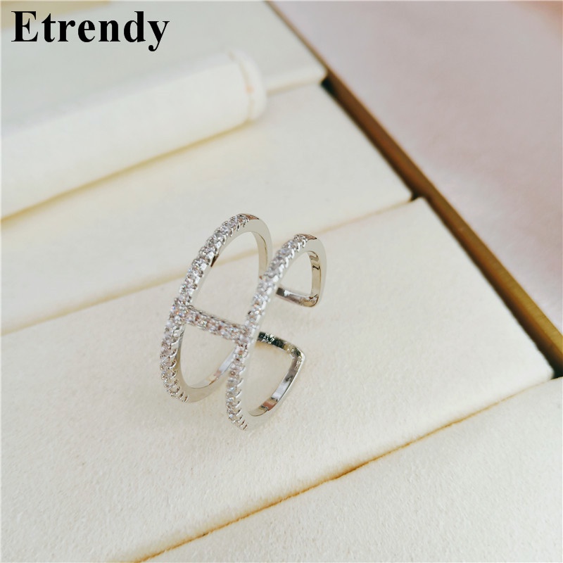 Nhẫn Hở Hai Lớp Đính Đá Zircon Sang Trọng Cho Nữ
