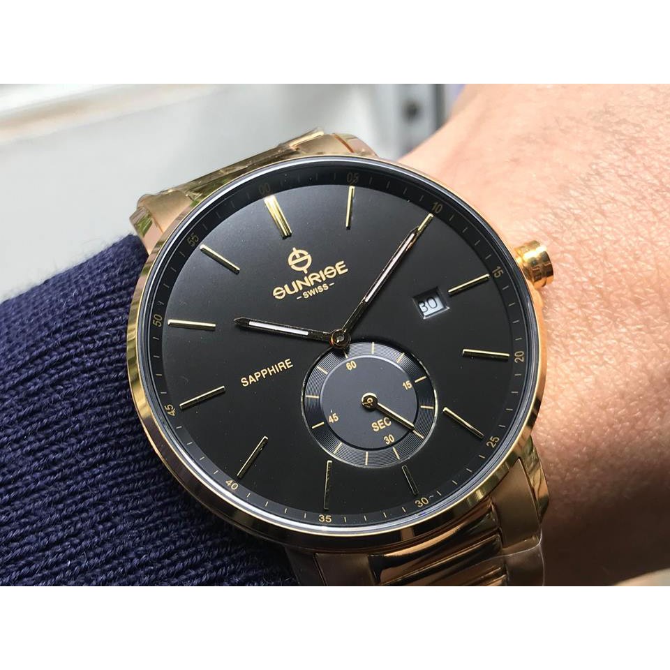 Đồng hồ nam dây kim loại chính hãng Sunrise 1141 1141SA DM1141MK đen