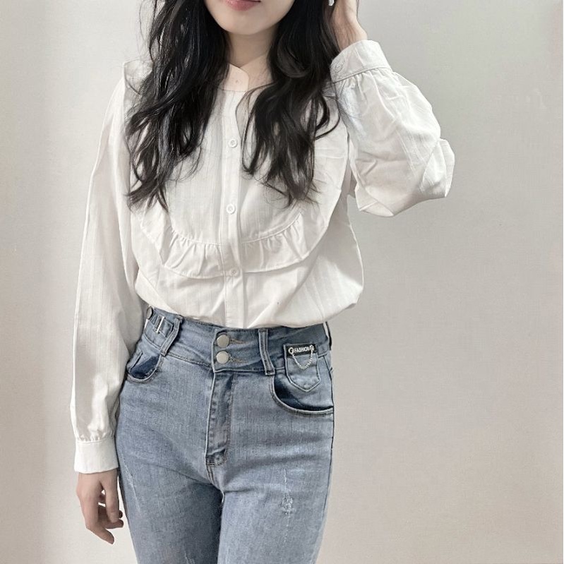 (SẴN) Áo sơ mi trắng cổ bèo loli