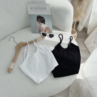 Áo croptop 2 dây lệch vai ôm body, Áo croptop lệch vai cá tính chất thun cotton