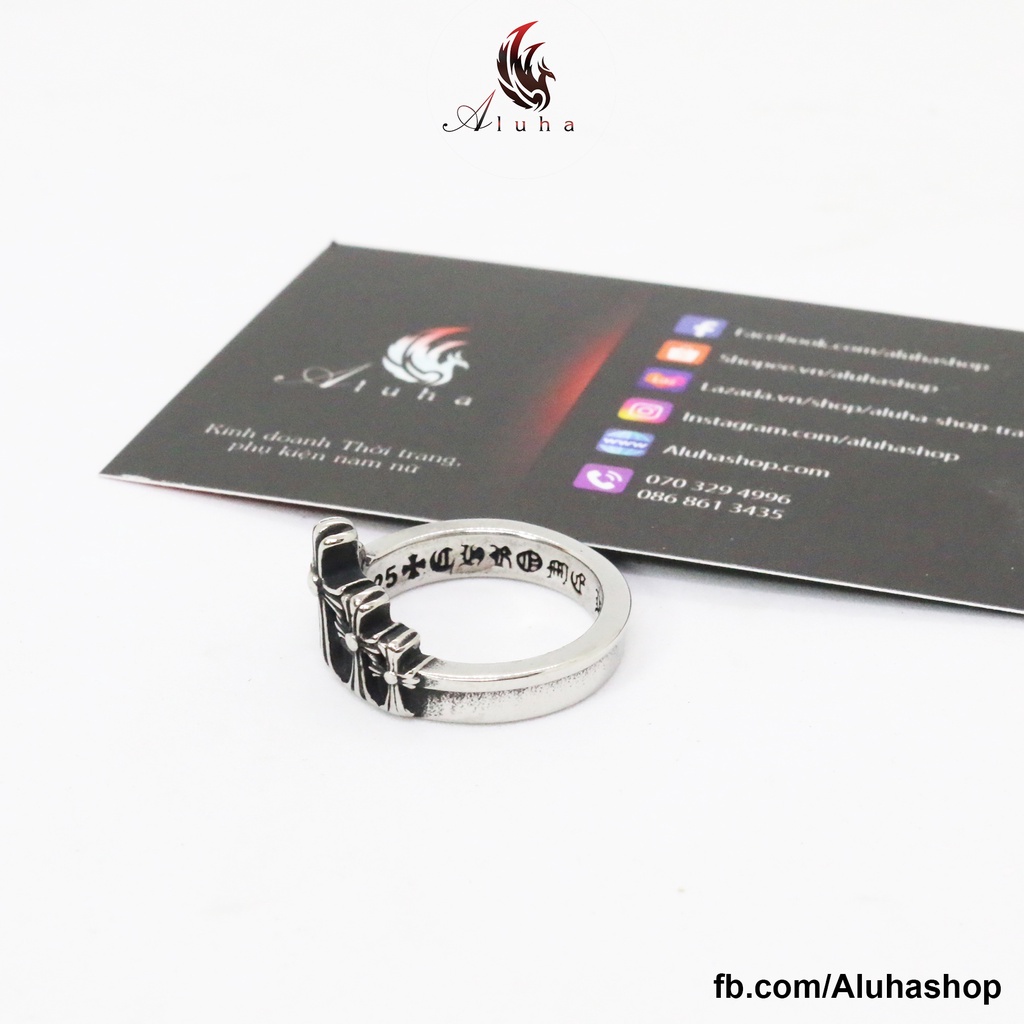 Nhẫn Titan không rỉ Chrome Heart tinh xảo họa tiết King Cross dáng mảnh nhẹ Unisex nam nữ đều đeo được - R098 - Aluha