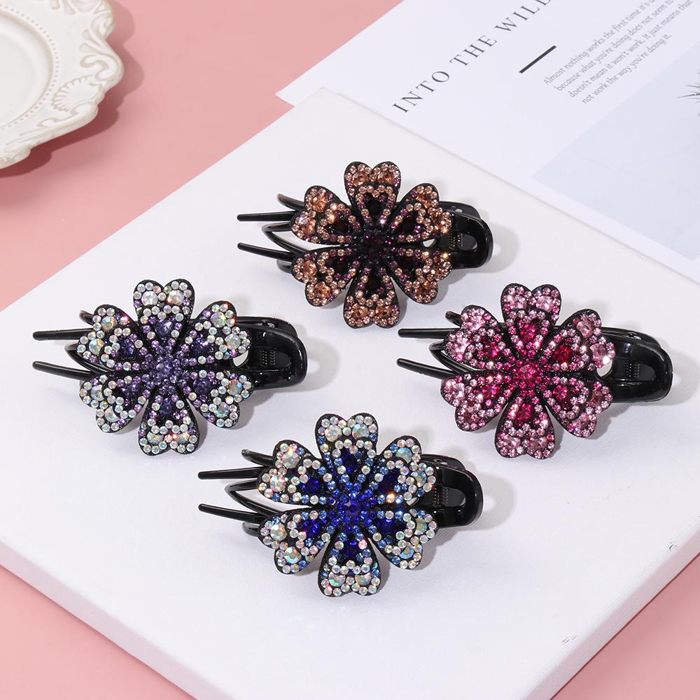 JUNE Kẹp Tóc Mỏ Vịt Đính Kim Cương Giả Thanh Lịch Linh Hoạt Bền Bỉ