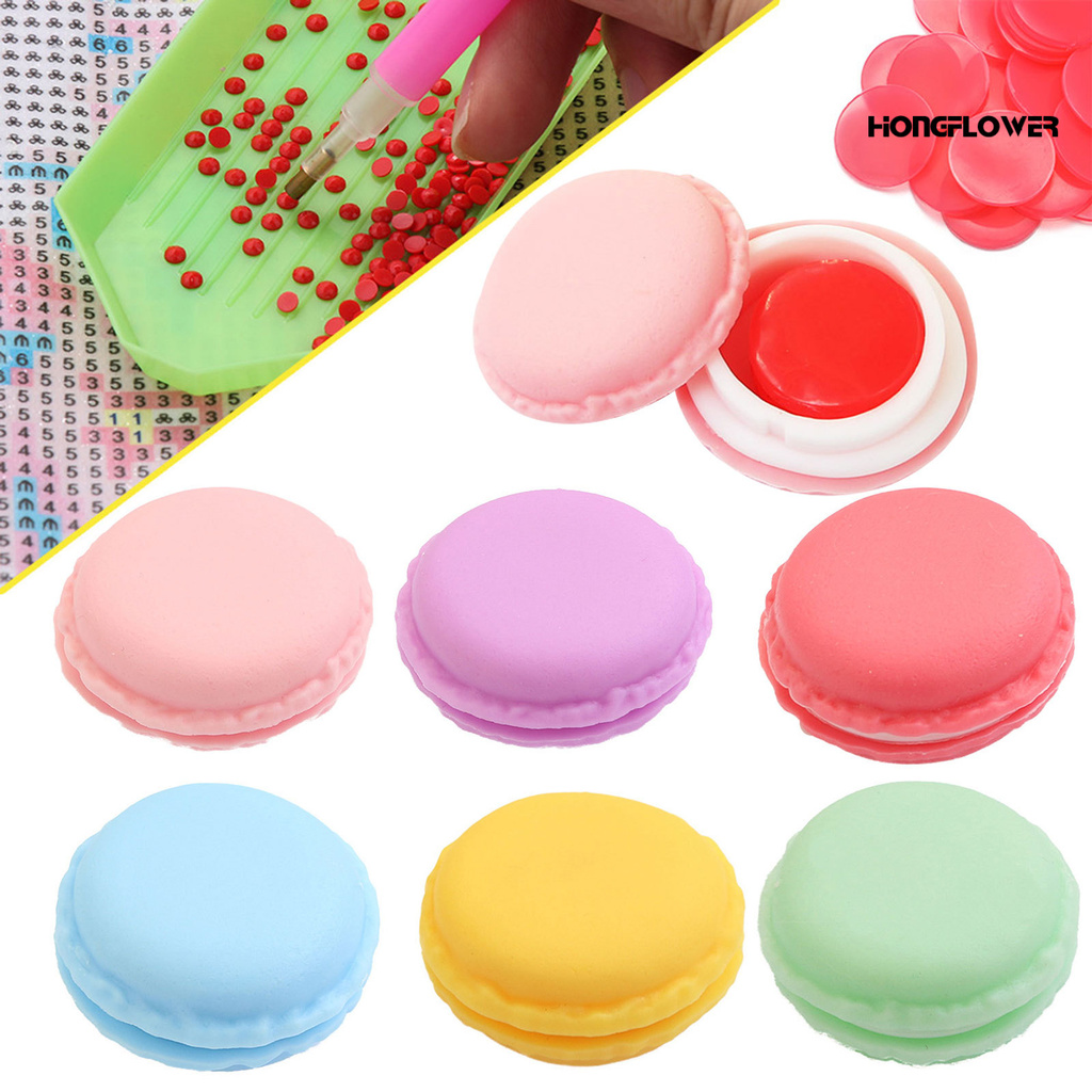 HF♥ Macaroon Shape Diamond Painting Clay Container Wax Storage Case with Glue Mud