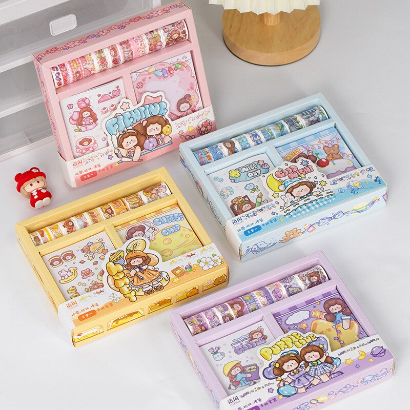 Set 50 cuộn băng dính nhiều màu nhiều họa tiết dễ thương