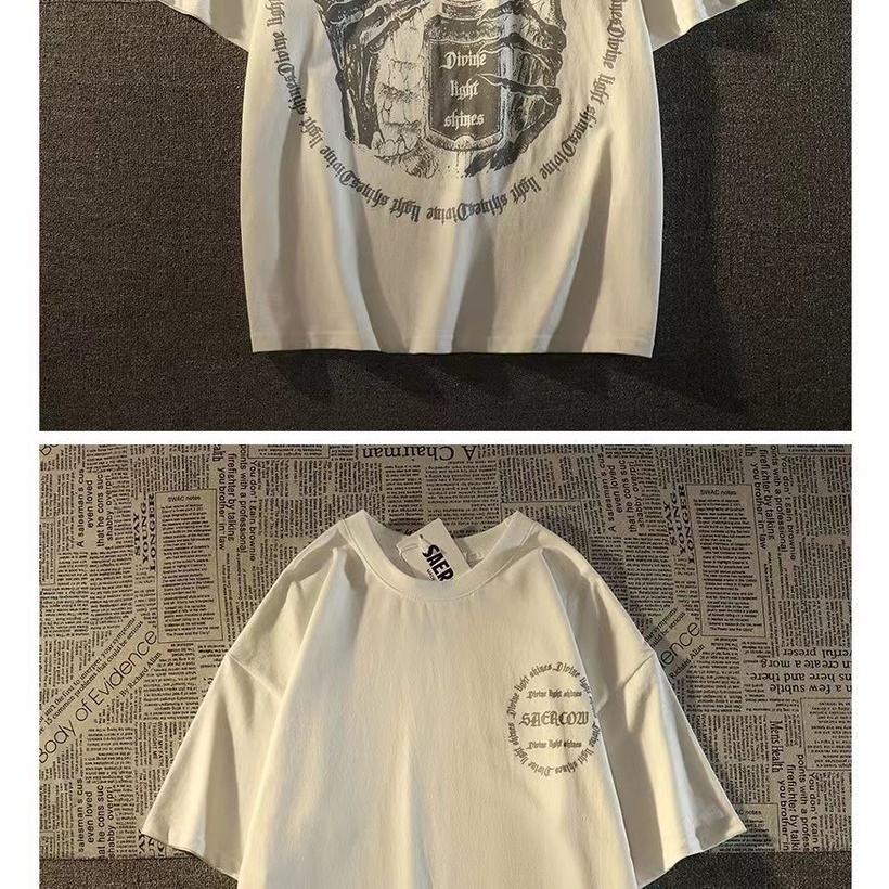 Áo Thun 100% Cotton Tay Ngắn Dáng Rộng Phong Cách Đường Phố Âu Mỹ