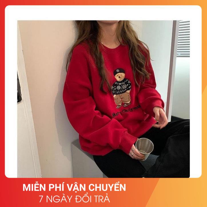 Áo Nỉ Noel Gấu Tuyết 24 APRIL Nữ [FREESHIP]🌸 Sweater giáng sinh form rộng tay bồng cá tính Ulzzang 🌸 | BigBuy360 - bigbuy360.vn