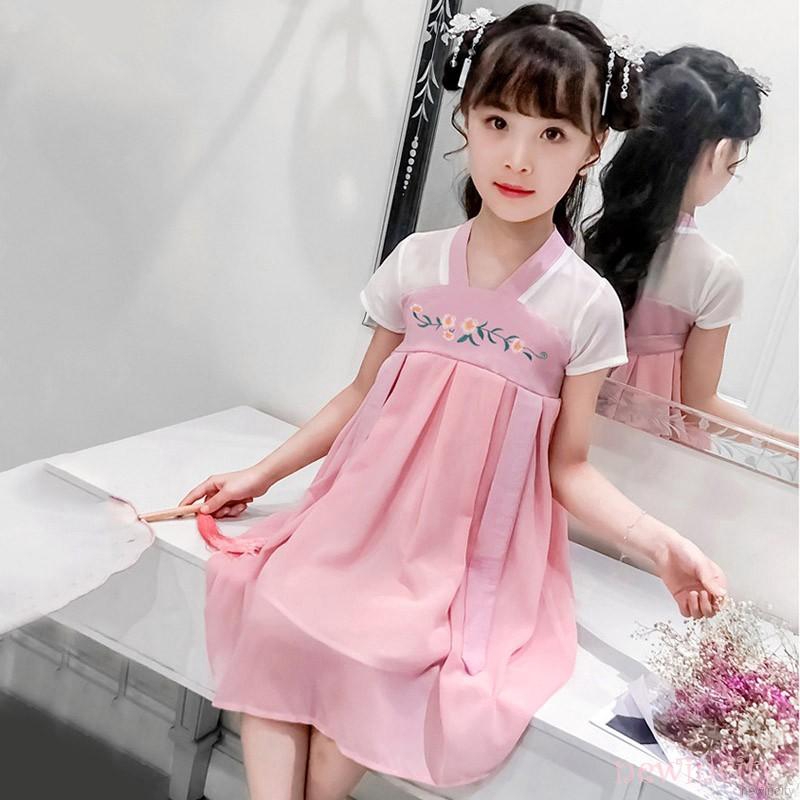 Đầm bé gái thêu hoa cổ xưa phong cách Trung Hoa