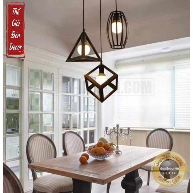Bộ đèn thả bàn ăn T040 , Bộ 3 đèn thả hình học hiện đại kèm bóng