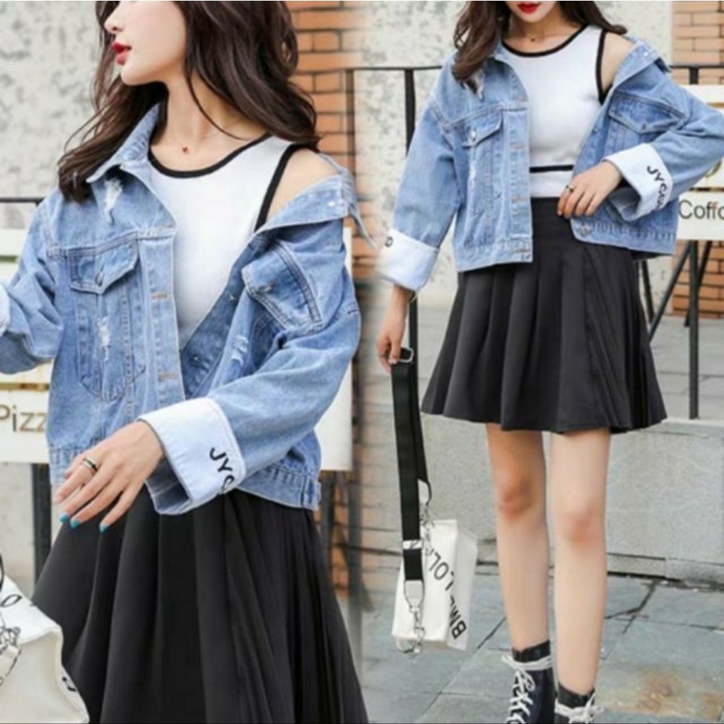 Áo khoác jean nữ lật tay form lững skjy - freesize dưới 58Kg