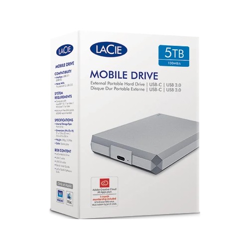 Ổ Cứng Di Động HDD Lacie Munich Mobile Drive 4TB, 5TB USB-C, USB 3.0 (Bạc)