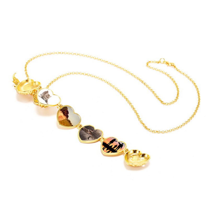 Mặt dây chuyền hình trái tim và đôi cánh thiên thần kèm 4 ngăn để ảnh độc đáo