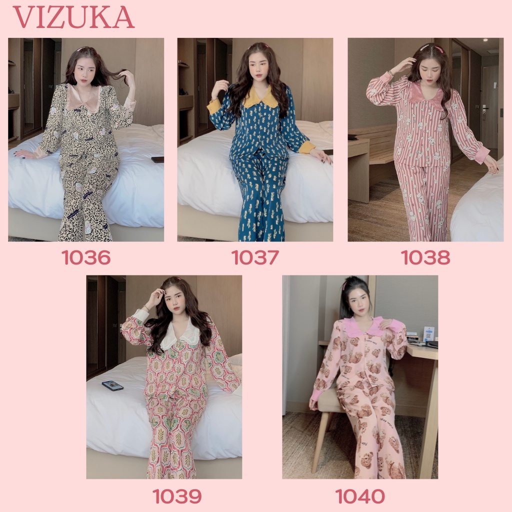 Đồ bộ nữ mặc nhà pijama lụa dài tay xinh xắn VIZUKA