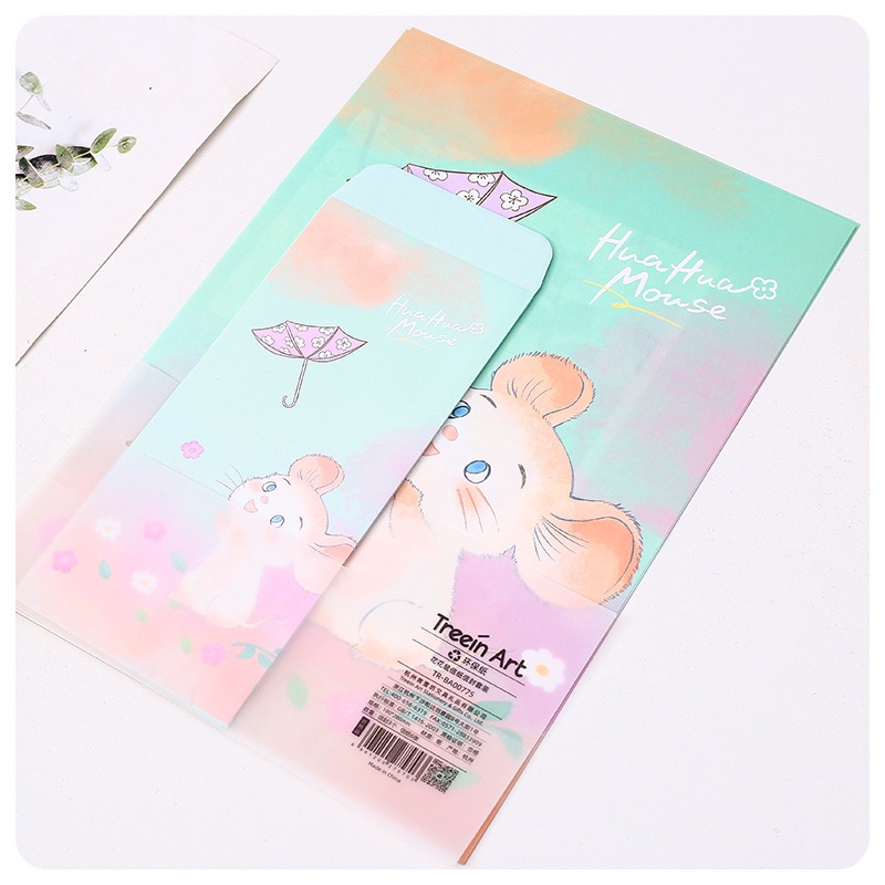 Set 6 giấy viết thư và 3 phong bì thư in họa tiết chuột hoạt hình ngộ nghĩnh