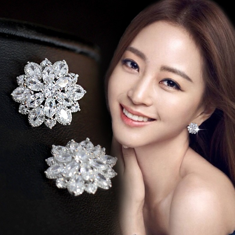Bông tai nữ tuyết pha lê đính đá zircon sang chảnh