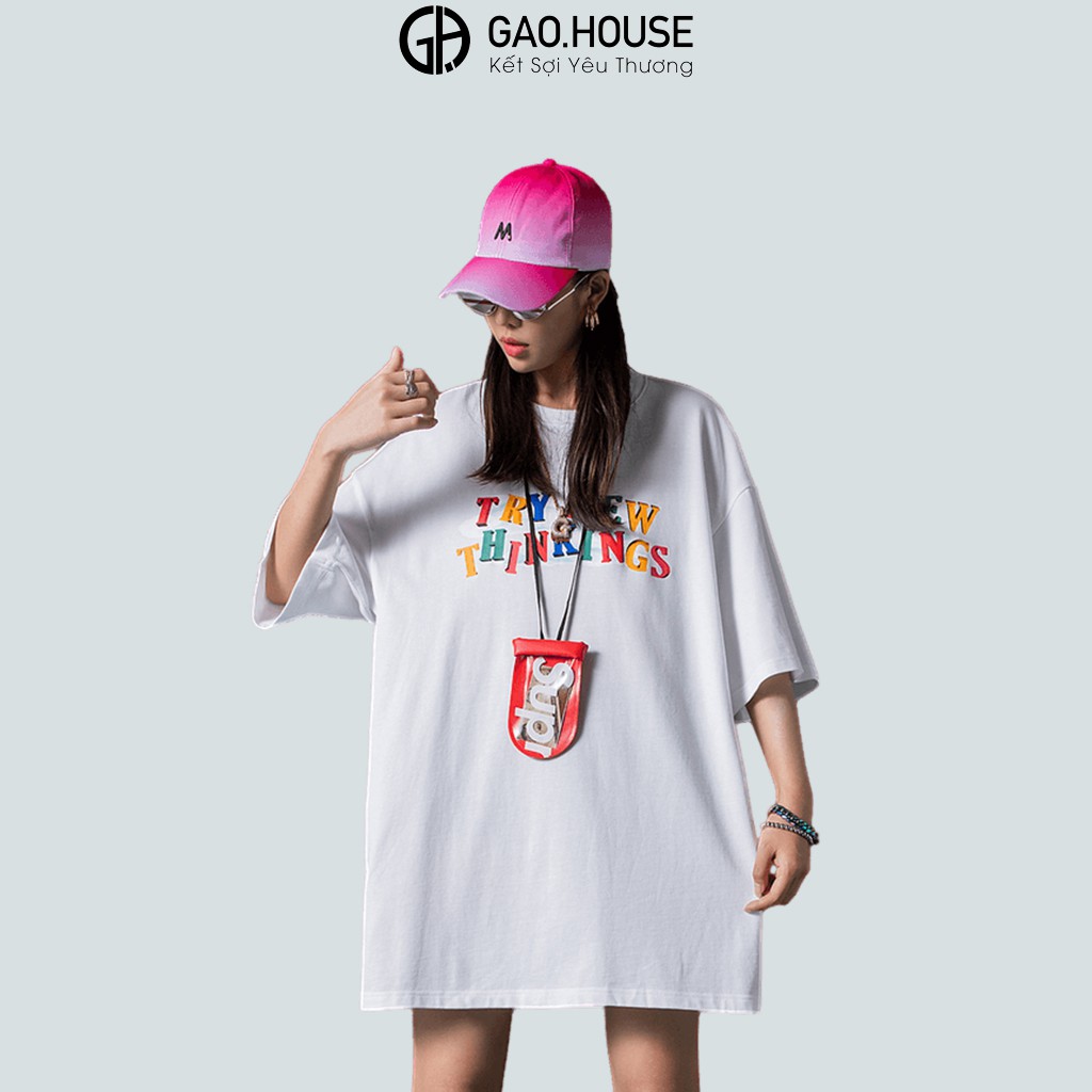 Áo thun nam nữ cộc tay Gạo House cotton màu xanh chuối Try New Thinkings dáng oversize V225