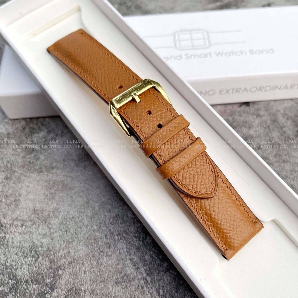 [Mã SKAMSALE03 giảm 10% đơn 200k] Dây da thủ công Epsom Nâu Vàng dành cho Apple Watch, đồng hồ thông minh, đồng hồ cơ